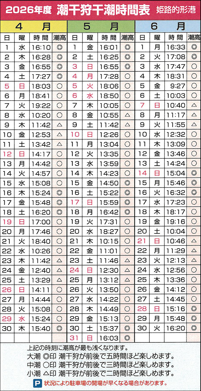 的形海水浴場潮干狩スケジュール